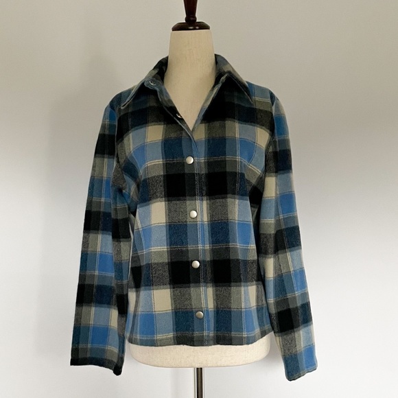 014 Lemon Grass Petite Wool Blend Plaid Oversized Flannel Shirt Shacket - Picture 2 of 14